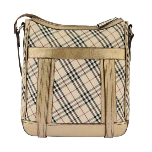 BURBERRY Nova Check Shoulder Bag Canvas Leather Beige Gold Auth - Picture 3 of 15